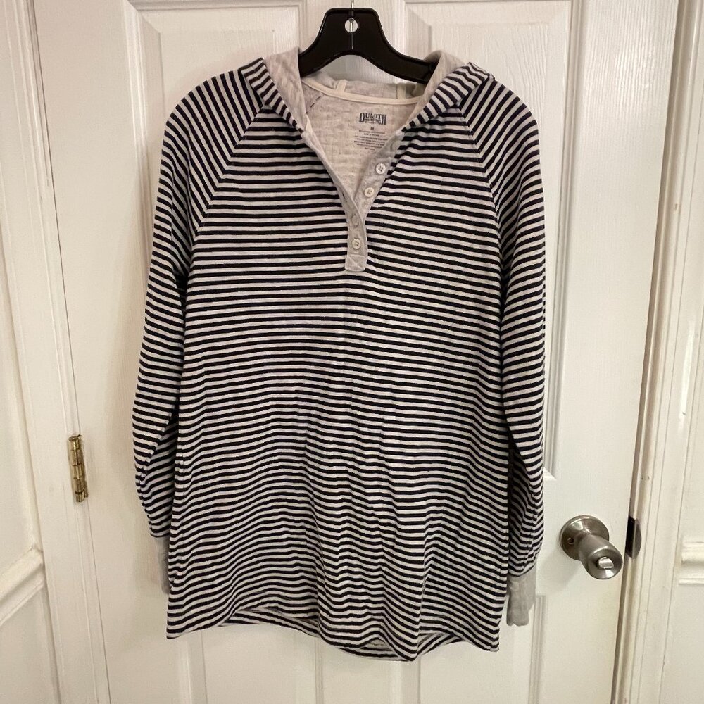 Duluth Trading Co Striped Long Sleeve Henley Hoodie Pullover Top Womens Size M